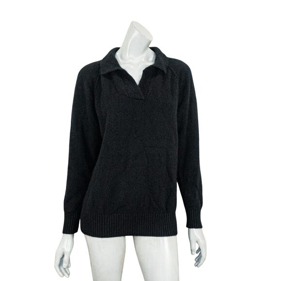 MADELEINE THOMPSON 100% Cashmere Polo collar Sweater in Black Women's Medium - Picture 1 of 9